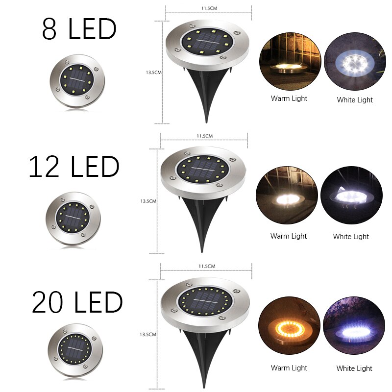 Outdoor Solar Powered Ground Light Waterproof Garden Pathway Deck Lights With 8/12/20 LED Lamp for Home Yard Driveway Lawn Road