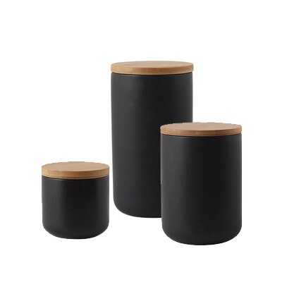 Tarro de cerámica con tapa de madera frasco de almacenamiento tipo botella Cocina Comida café té condimento sellado decoración de escritorio contenedor de cereales: 8-3pcs