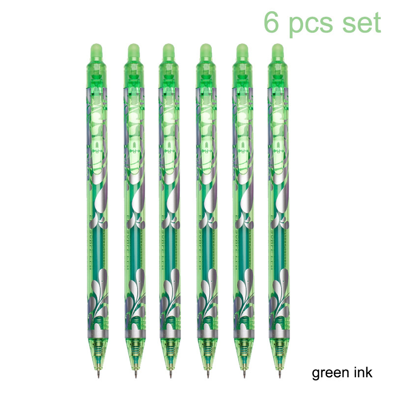 Juego de bolígrafos de Gel borrables de 0,5mm, varilla de repuesto de 6 colores, bolígrafo borrable de tinta mágica, mango lavable, papelería escolar para escritura y oficina, 6 uds.: Verde