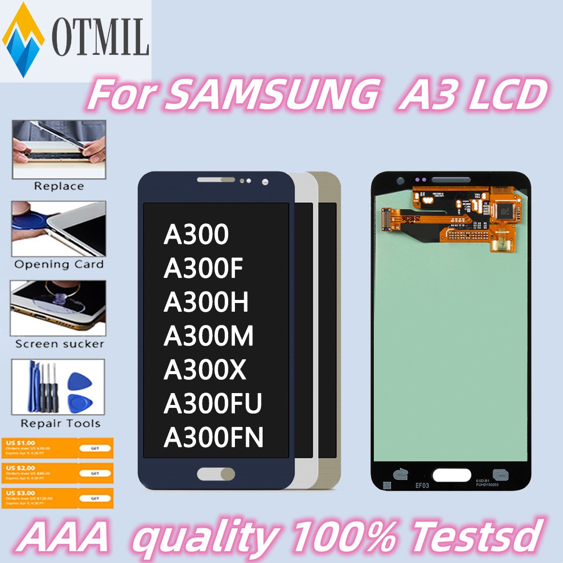 4.5 "Super Amoled Voor Samsung Galaxy A300 Lcd Touch Screen Digitizer A300F A300H Voor Samsung A300 Display A3 Lcd