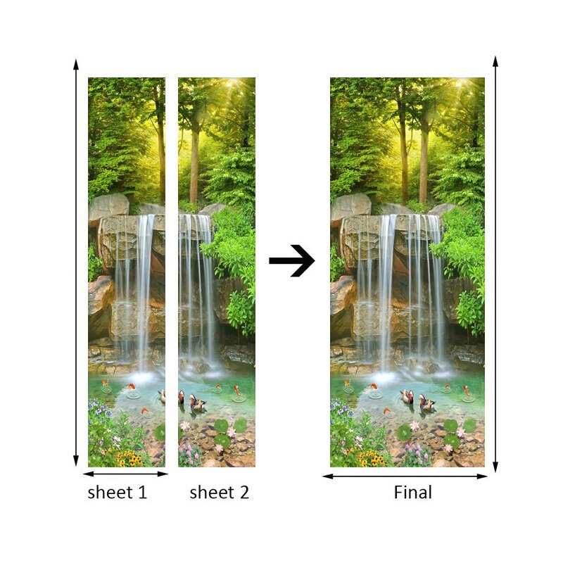 Waterfall 3D Landscape Door Sticker Wall Painting PVC Waterproof Self-adhesive Sticker Living Room Bedroom Door Mural Wallpaper