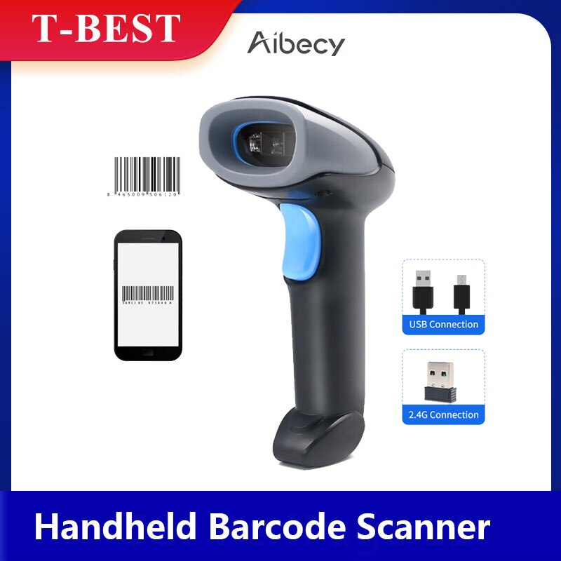 Aibecy Handheld Barcode Scanner 1D Code Scanner 2.4G Wireless &amp; USB Wired Bar Code Reader for Supermarket Retail Library