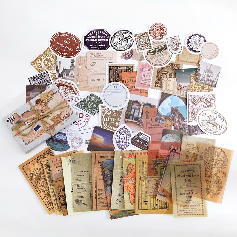 Pegatina de 60 hojas para habitación, manual de arte de la serie de recuerdos Retro, pegatina de sellado decorativa DIY, papelería, Diario del estudiante, decoración de álbum: Morado