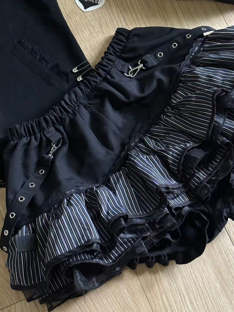 Y2k estetiska randiga kjolar kvinnor streetwear spets lapptäcke vintage kawaii minikjolar harajuku hög midja flickor tårtkjol
