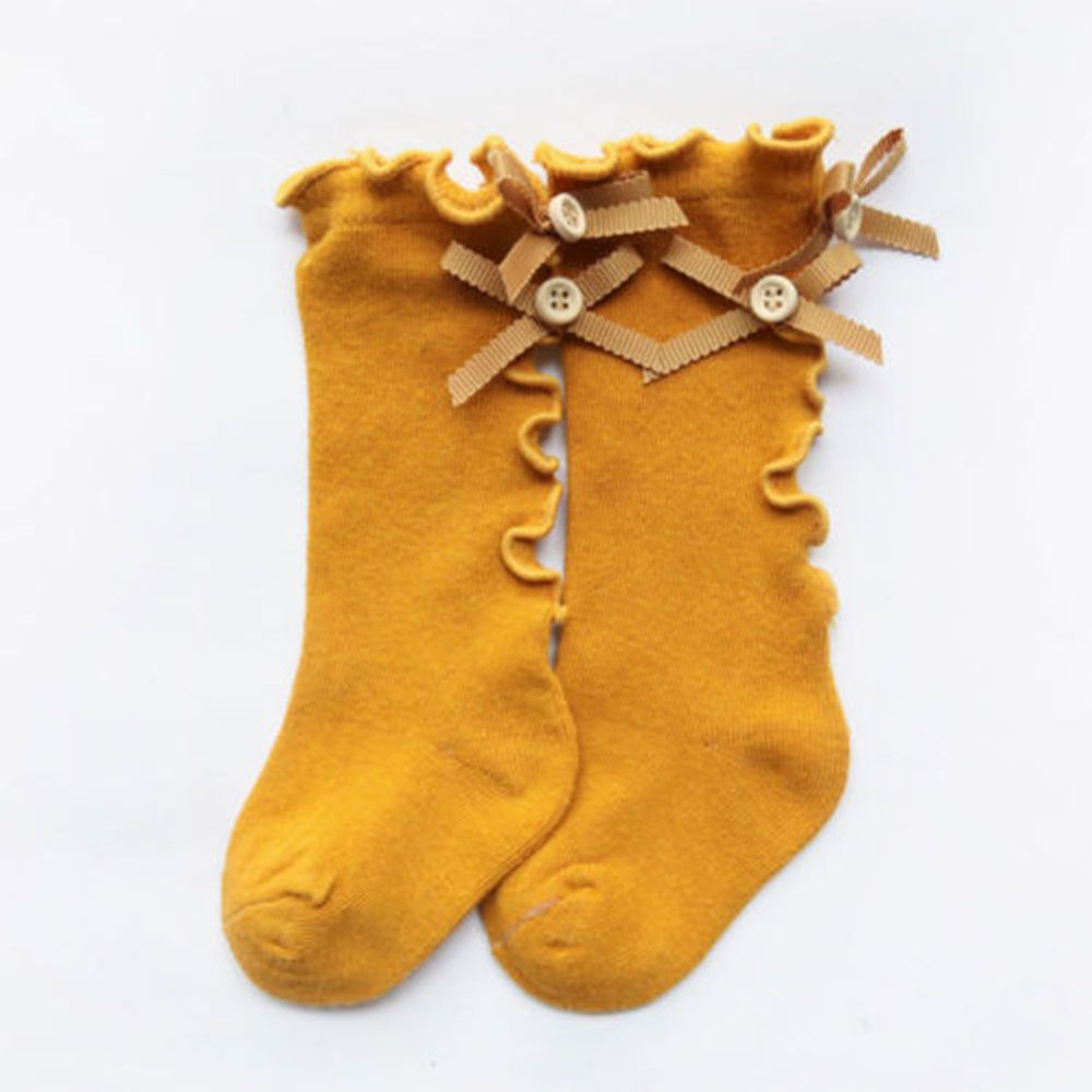 Coton bébé genou chaussettes hautes bébé bébé arcs volants longues chaussettes enfant en bas âge princesse filles chaussette pour 0-3Y: Jaune / M for 1-3year