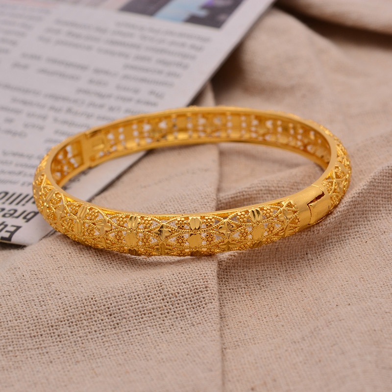 24K 1Stck Dubai Hochzeit Armreifen Für Frauen Mann Äthiopischen Schmuck Gold Farbe Afrika Armbänder Frauen Arabischen Geburtstag Schmuck