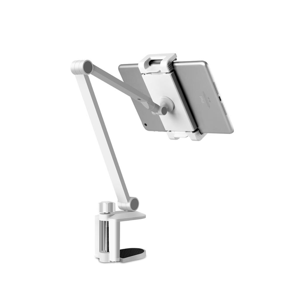 Desk Clamp Tablet Stand Aluminum Rotating Arm Adjustable Mobile Phone Holder Table Mount for 4 - 13 '' iPhone iPad: White