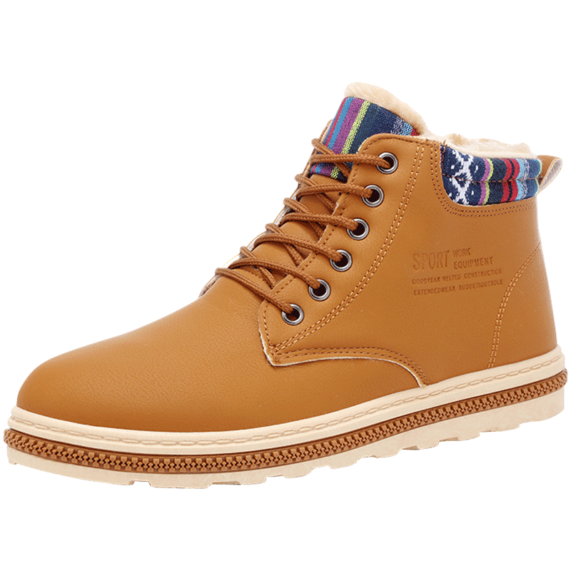 Mænd vintersko snestøvler varm pels plys vandtæt hjem flad hæl størrelse 39-44 skiløb sports sneaker: Gul / 8