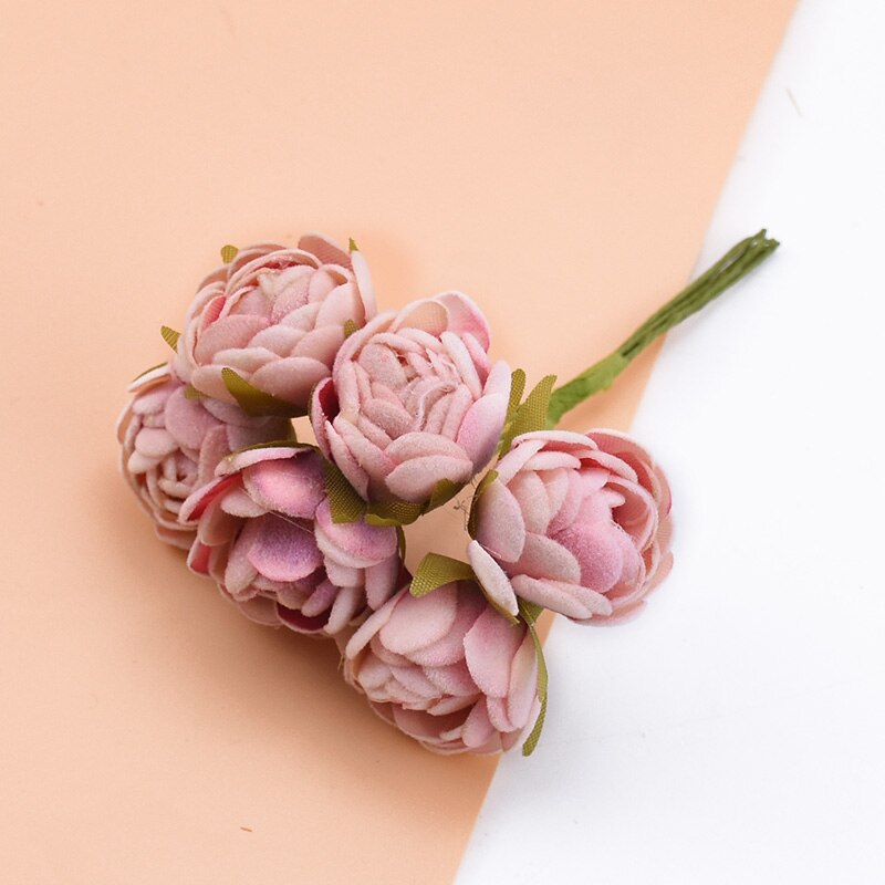 6 stk silke te knopper roser vaser til hjemmeinnredning julekrans gjør-det-selv-boks bryllup dekorative blomster kunstige blomster billig: 3