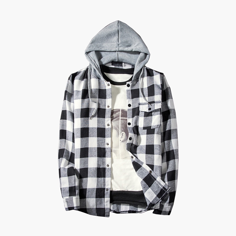 Rød rutete hetteskjorte herremerke casual slim fit langermet herreskjorte hipster streetwear skjorter menn chemise