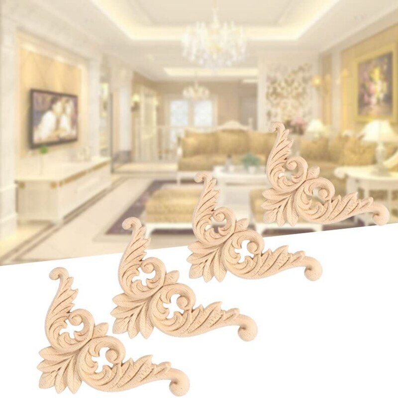 8 Uds madera tallada apliques para muebles esquina aplique para decoración de la puerta del hogar DIY hecho a mano (8X8cm)
