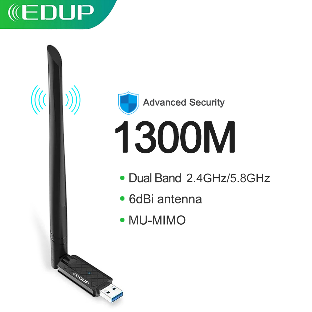 Adattatore Wifi Wireless Usb EDUP 1200Mbps 2.4G/5GHz scheda di rete Wifi AP adattatore Dongle Wifi Dual Band WiFi USB3.0 Ethernet per PC: 1300M 6dBi