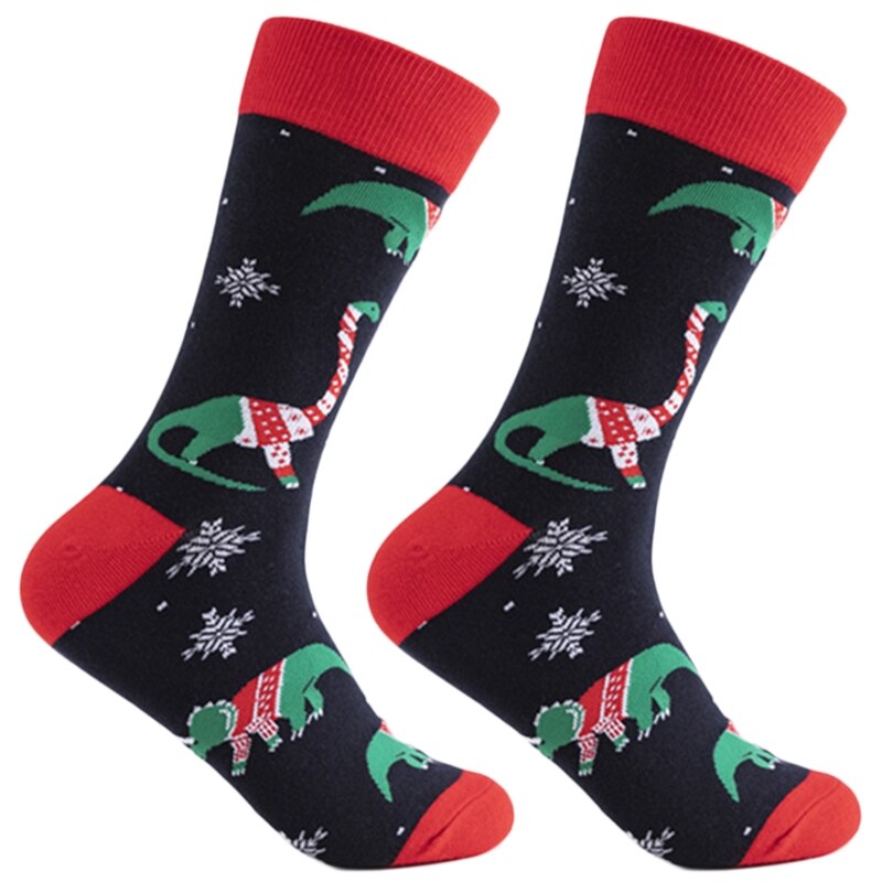 Män jul bomull besättning strumpor färgglada tecknade santa dinosaurie renar tryckt rolig festival rörstrumpor: B