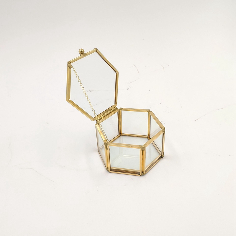 Hexagon Transparent Glass Ring Box Wedding Ring Box Geometric Clear Glass Jewelry Box Jewelry Organizer Holder Tabletop Containe