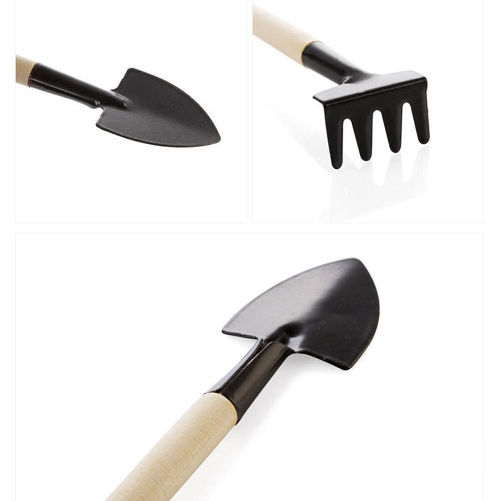 3 unids/set Mini pala Harrow maceta herramientas de plantas en macetas de mango de madera suelos palas herramientas de jardinería