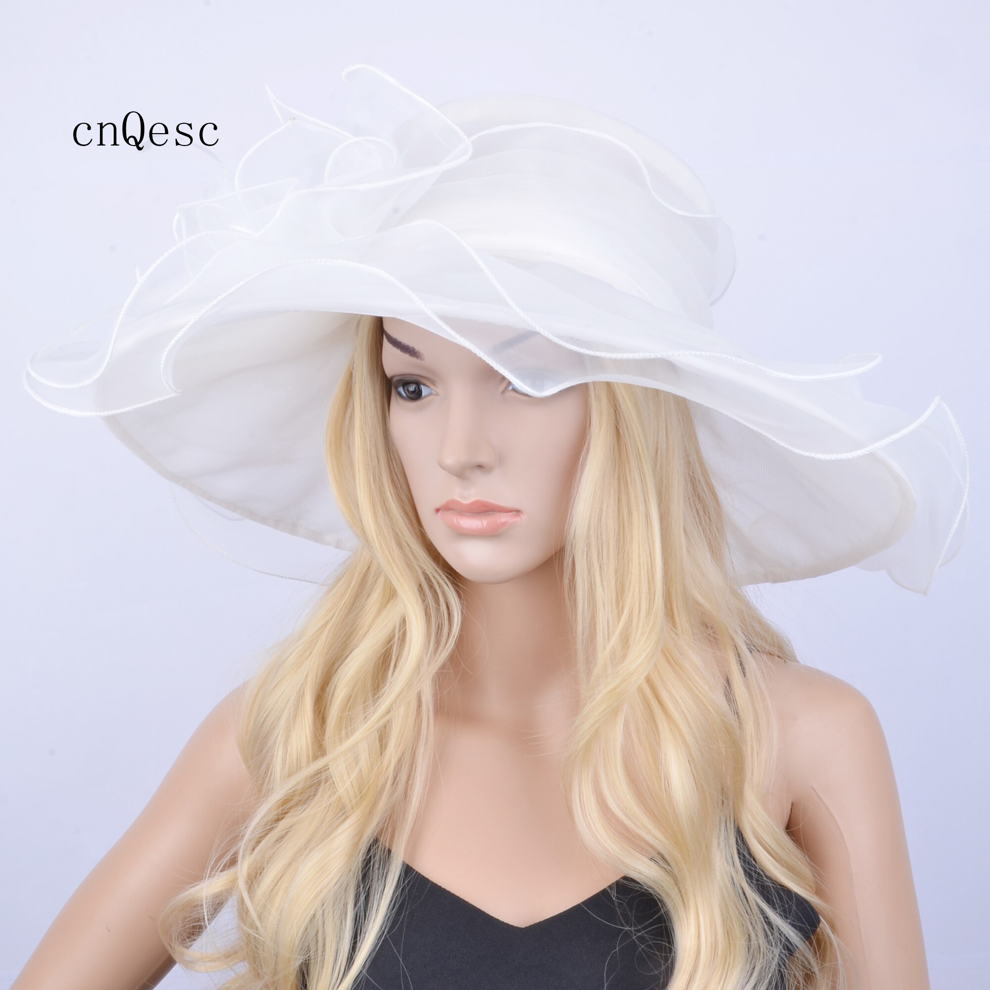 Watermelon pink X Large wide brim Organza Hat Hair Accessory sinamay fascinator for Church wedding,brim width 15.5cm.