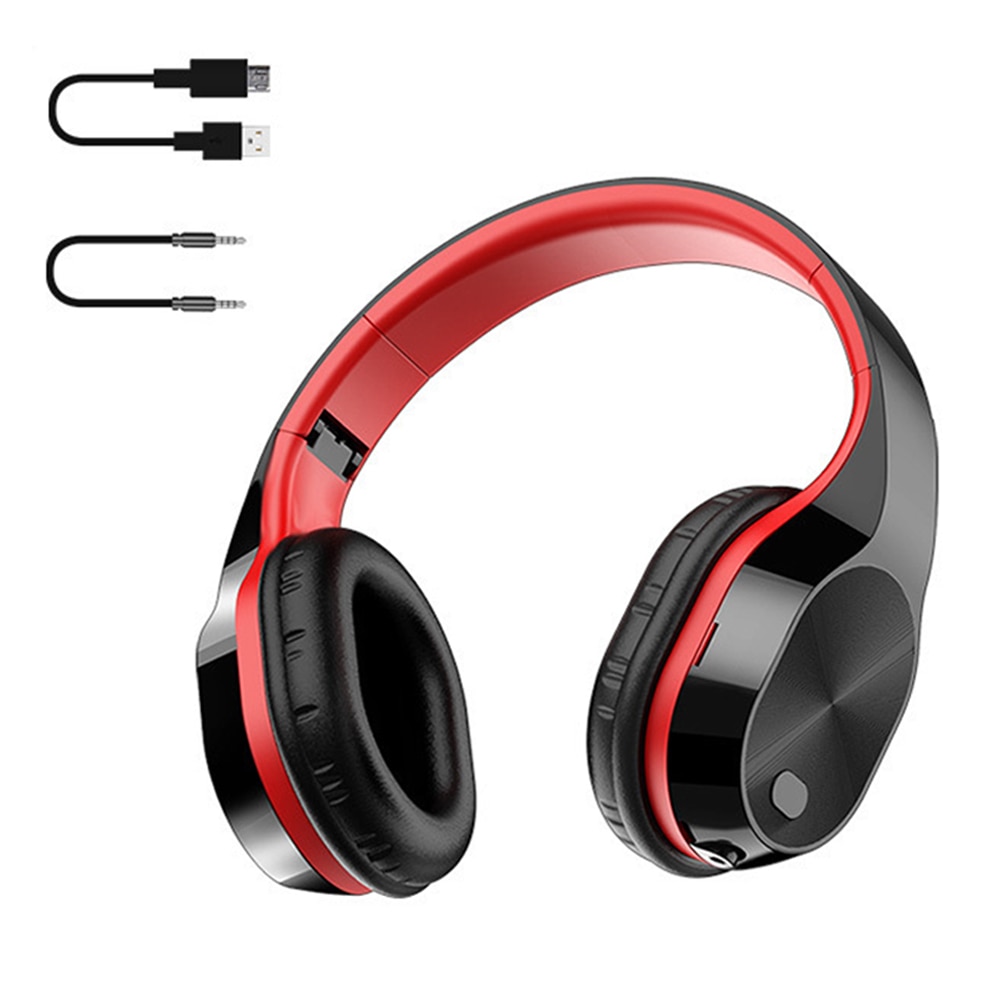 9D Stereo Bluetooth 5.0 Wireless Headset Head-mounted HiFi Noise Canceling Gaming Headphone With Microphone Support TF Card: black and red
