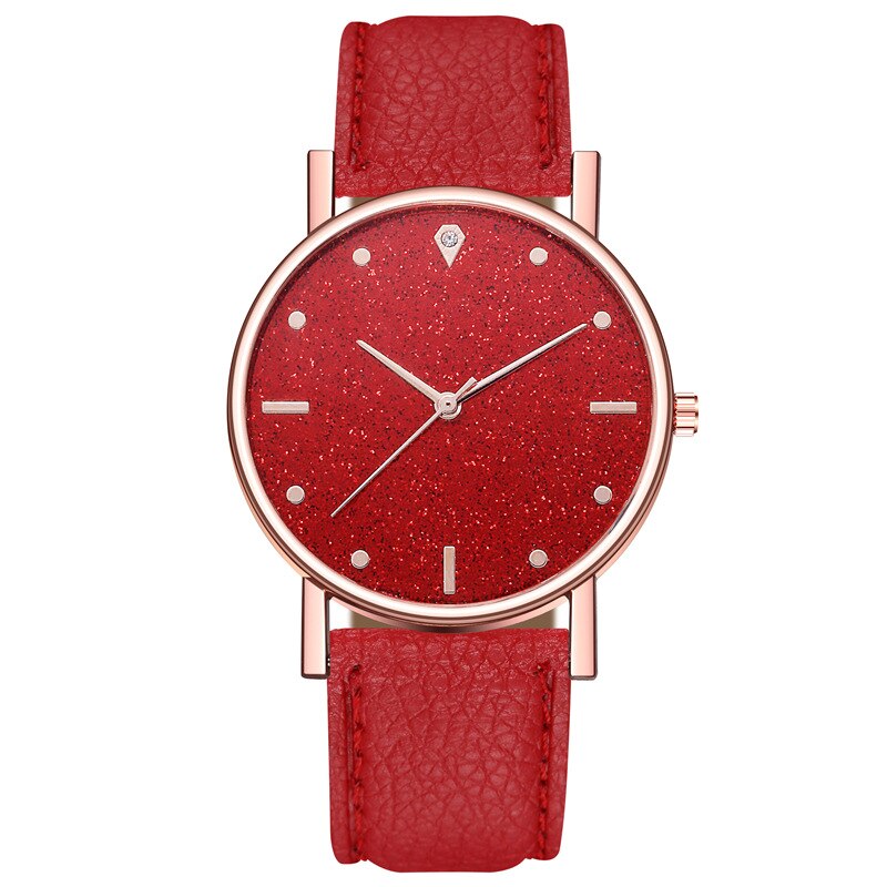 Kvinders stjernehimmelurskive ur kvinders læderrem quartz dameur armbåndsur orologio donna relojes: Rød