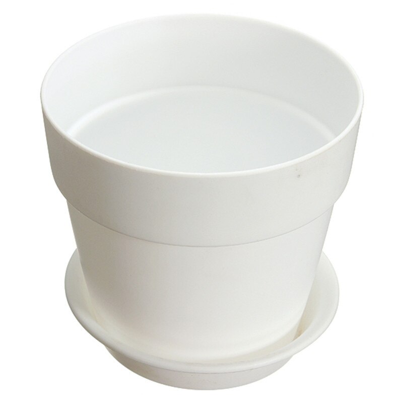 Pot de fleurs rond en résine plastique, 1 pièce, jardinière succulente, décor de jardin extérieur de maison avec plateau, plantes de jardin: White
