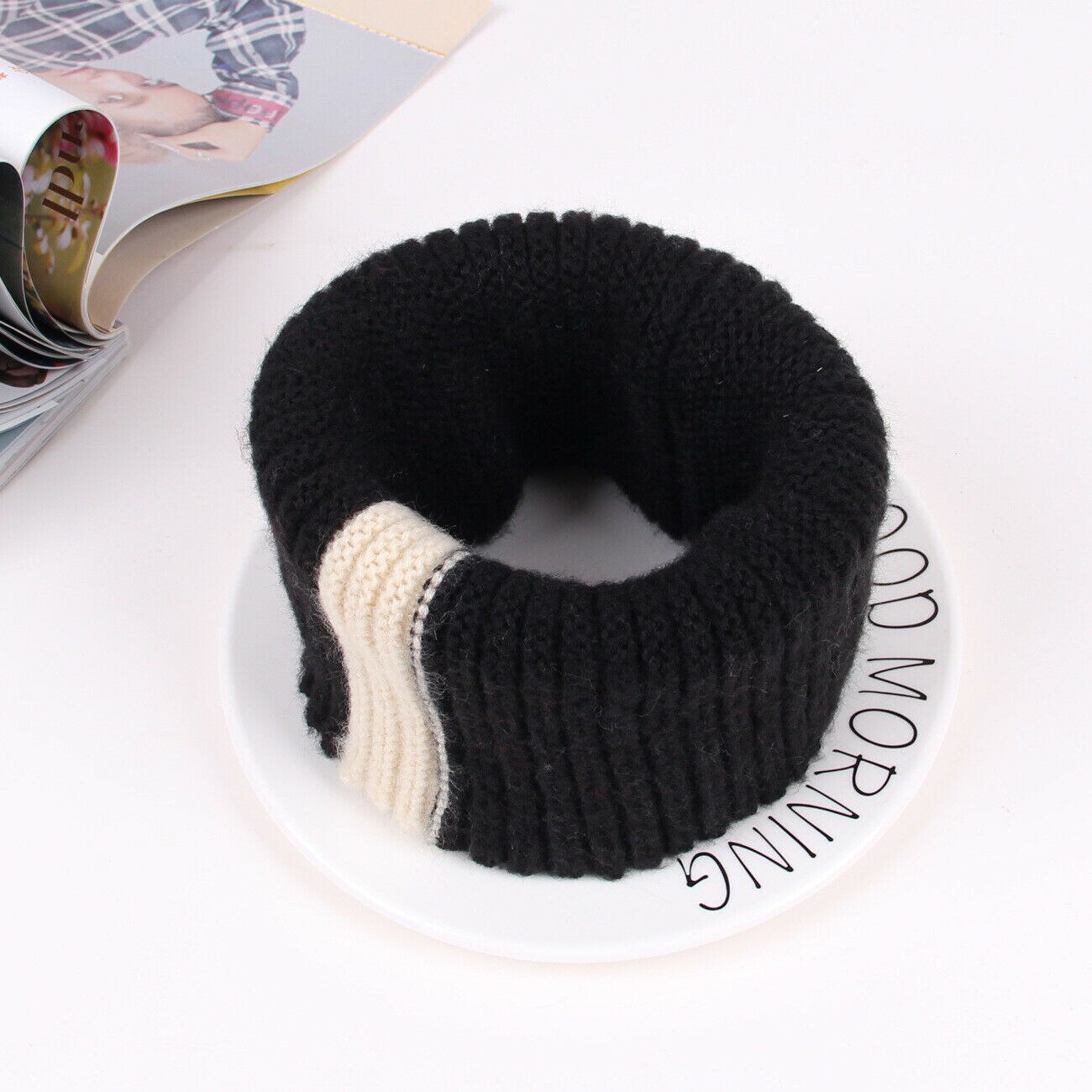 Knit Sjaal Meisjes Dikke Warmer Fleece Winter Snood Sjaal Wol Elastische Kinderen Kraag Ring Sjaals: Black