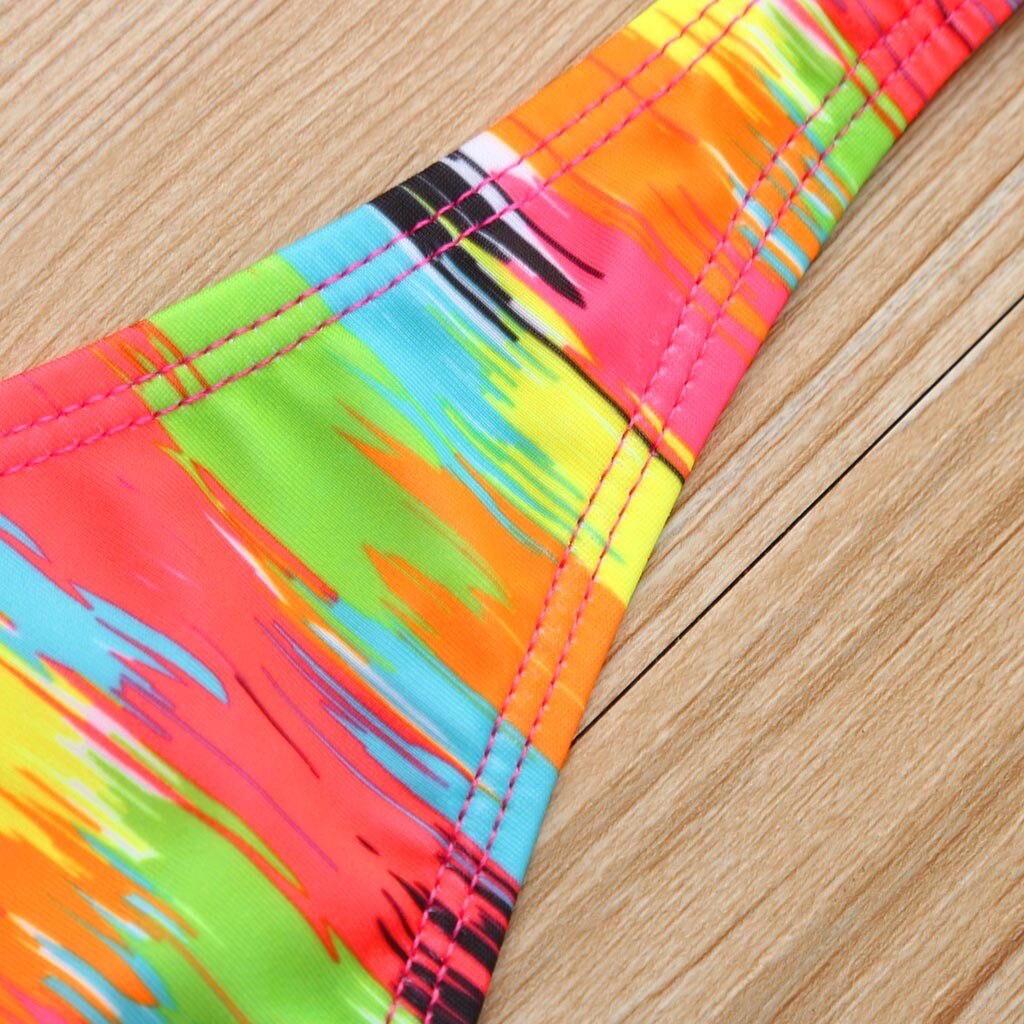 2pcs/set Girls Swimwear For Kids Printed Halter Sling Bikini+briefs Outfit Beach Pool Swimwear Two Piece Adjustable Beachwear