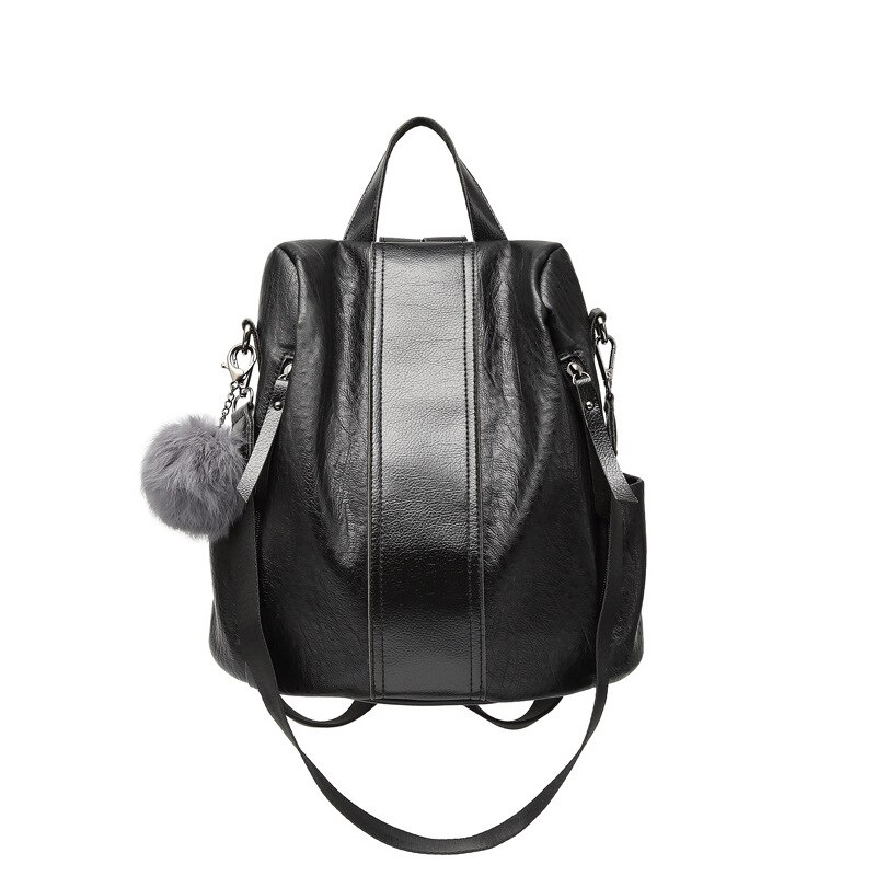 LYKANEFU Import PU Couro Estilo Preppy Mulheres Mochila Bolsa de Ombro Ocasional Saco de Couro Escola Mochilas para Meninas Adolescentes: Black