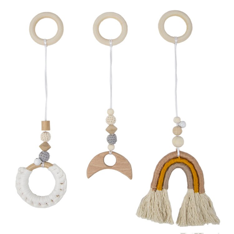 3Pcs 1Set Nordic Cartoon Baby Houten Gym Fitness Frame Rack Opknoping Hanger Speelgoed Kit Peuter Infant Kamer Decoraties: khaki