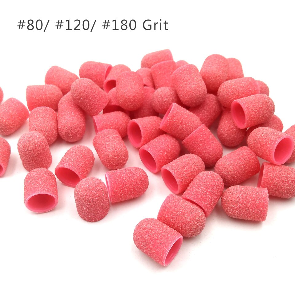 50 Stuks 10*15Mm Plastic Base Roze Schuren Caps Met Grip Pedicure Care Polijsten Zand Blok Boor Accessoires voet Cuticula Tool