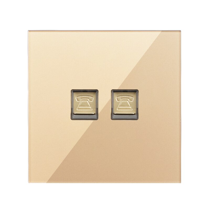 Double Socket Internet Socket Phone RJ45 Network Port Data TV Wall Socket PC Data Female Socket Luxury Gold Crystal Glass Panel: 2Telephones