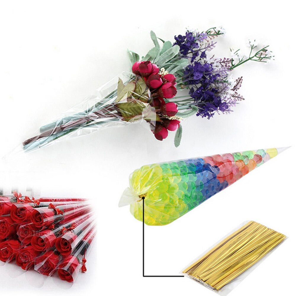 100pcs Transparent candy triangle food bag flower pack bag candy bag self-adhesive biscuit bag DIY Wedding Birthday Party