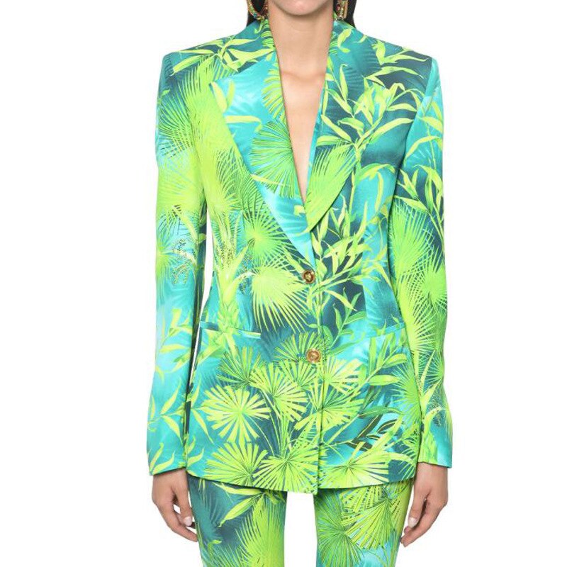 Getspring dame blazer rød grøn blazer jakkesæt blomstret plus size dame blazer og jakke langærmet feminino jakke frakke: Grøn blazer / L