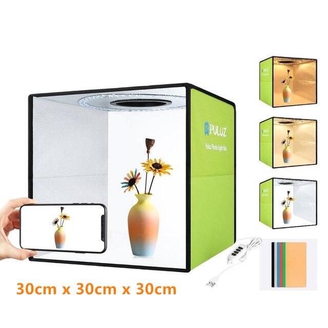 PULUZ LED Lightbox Light box Mini Photo Studio Box 1100LM Photography Box Light Studio Shooting Tent Box Kit & Color Backdrops: 30x30x30cm
