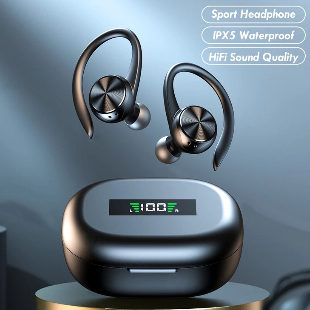 Auriculares inalámbricos R200/J92, audífonos con ganchos para las orejas impermeables IPX5, audífonos deportivos compatibles con Bluetooth, audífonos de música estéreo HiFi con micrófono