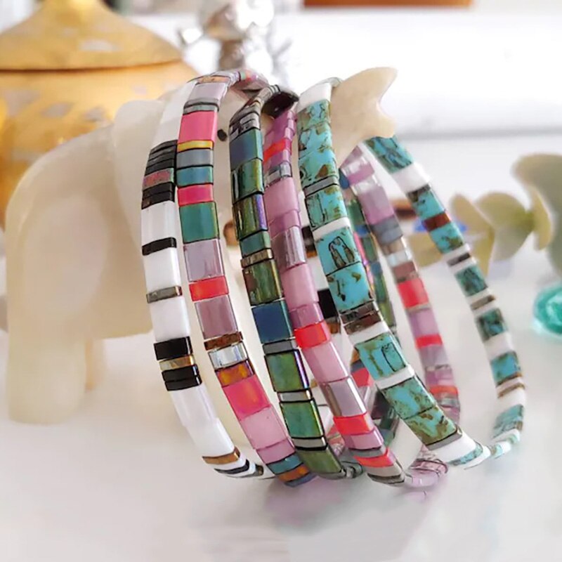 Pulsera Bohemia MIYUKI para mujer, brazalete de cuentas de TIla multicolor, joyería étnica, Bisutería