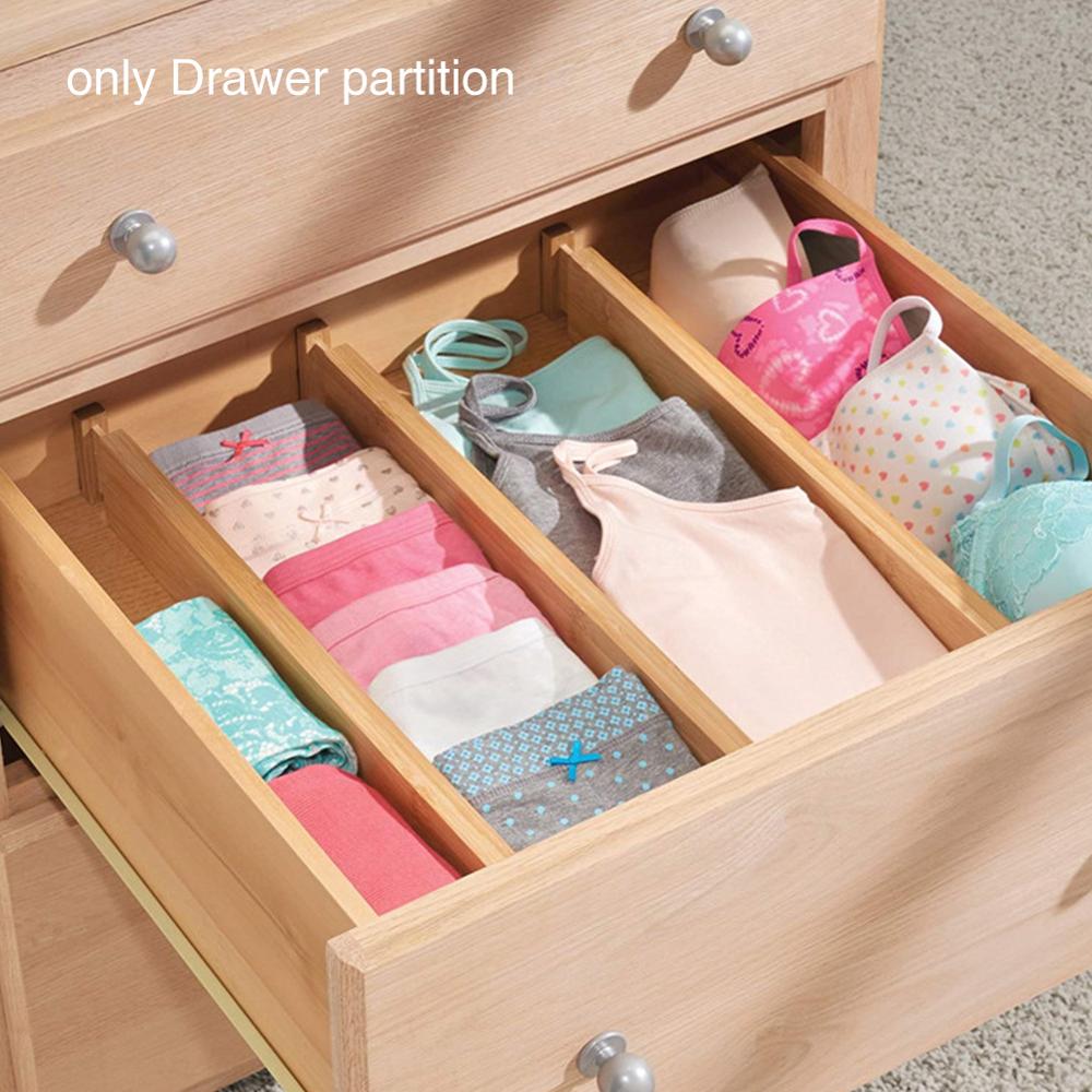 2 Pack Bamboo Drawer Dividers Expandable Drawer Organizers With Anti-Scratch Eva Foam Edges Drawer Organization Separators