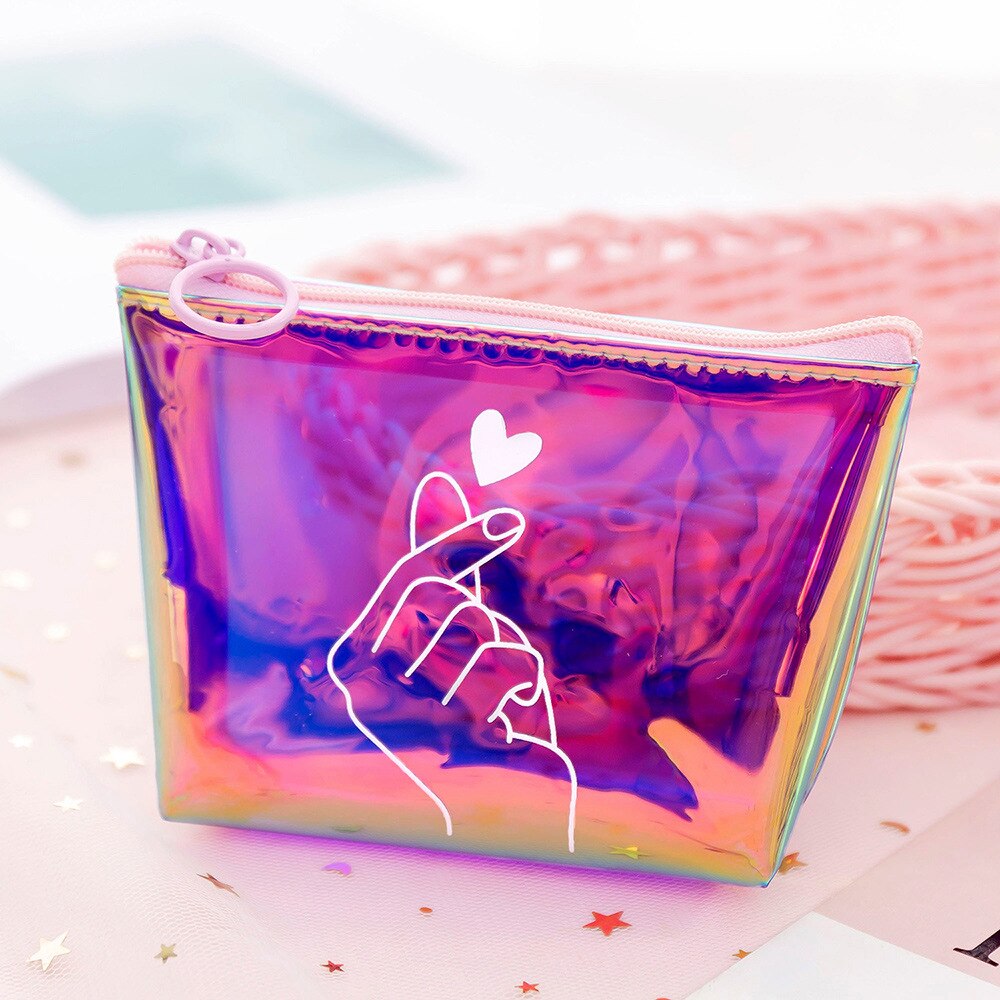 Transparent Cosmetic Bag Travel Makeup Bag Zipper Make Up Organizer Pouch Toiletry Student Pencil Pouch: C-Purple