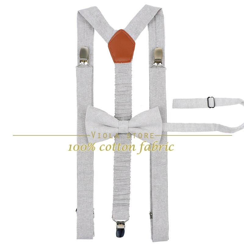 Peach Blue Lavender Solid Cotton 2.5cm Suspender Bowtie Sets Men Butterfly Braces Adjustable Straps Pants Wedding Accessory: No.08