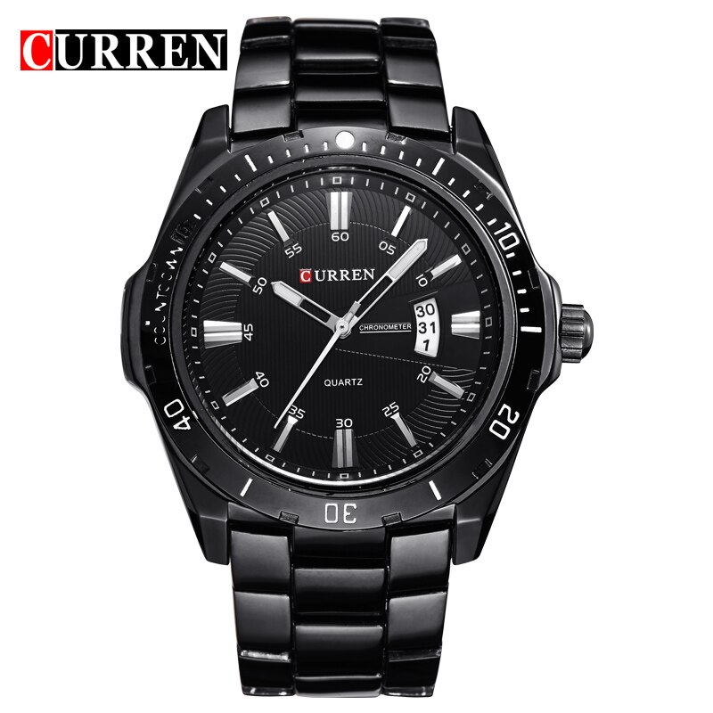 CURREN heren Horloges Top Brand Luxe Business Quartz Horloge Volledige Stalen Band Datum Waterdicht relogio masculino: black black