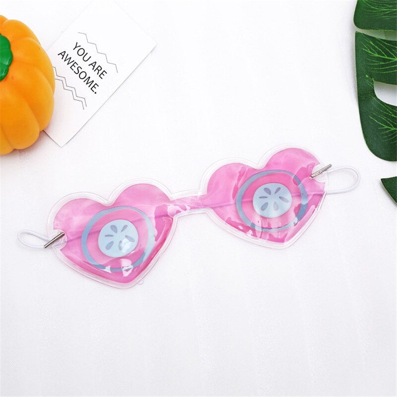 Ice Eye Patch Sleep Eyeshade Cute Cartoon Fruits Cold Compress Relieve Fatigue Sandy Beach Eye Patch Healthcare: pink heart