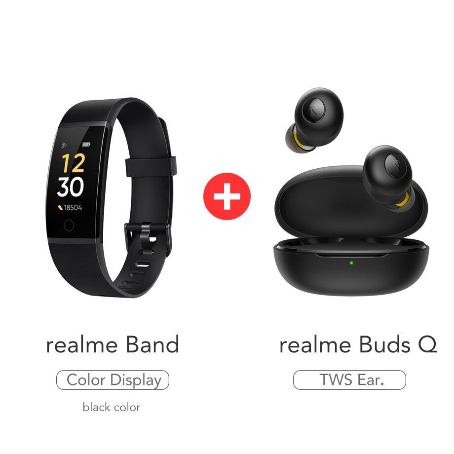 Realme älykäs rannekoru suuri värinäyttö sykemittari  ip68 urheiluseuranta 16mm rannehihna ilmoitus usb lataus: Mustanauha lisää silmut q