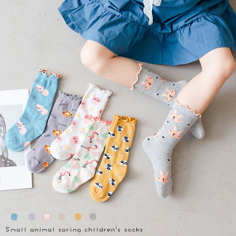 6 Paare/los freundlicher Mädchen Socken Baumwolle Niedliche Karikatur-Ebene Knie Hohe Socken für Jungen Kleinkind Boden Socken freundlicher Socken 1-8 jahre