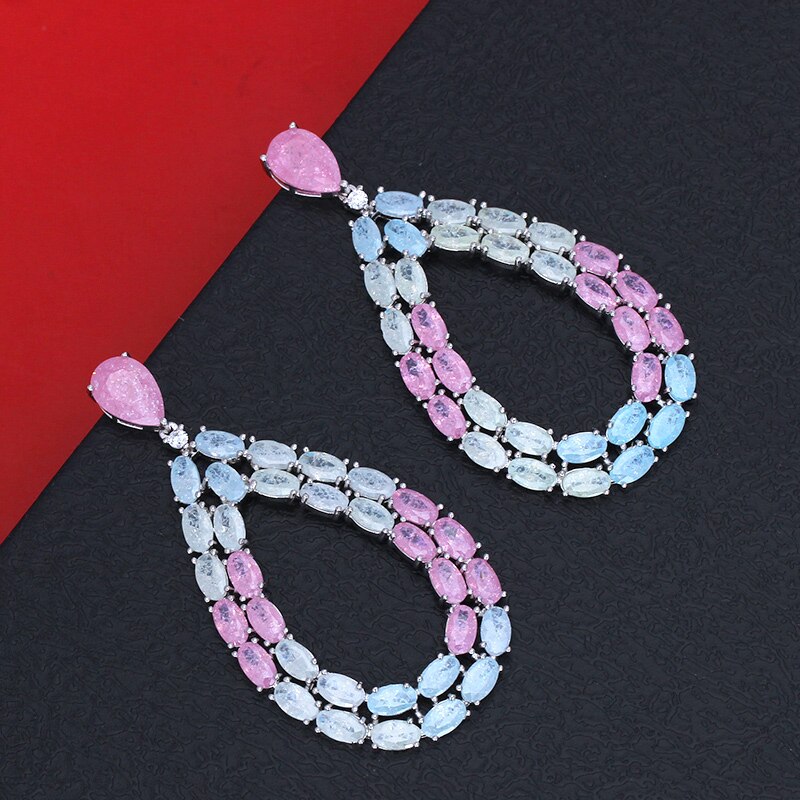 TIRIM – boucles d&#39;oreilles en zircone pour femmes, nouvelle couleur, Double rangée, fête, , brillant, bijoux , offre spéciale: Ice Crack CZ