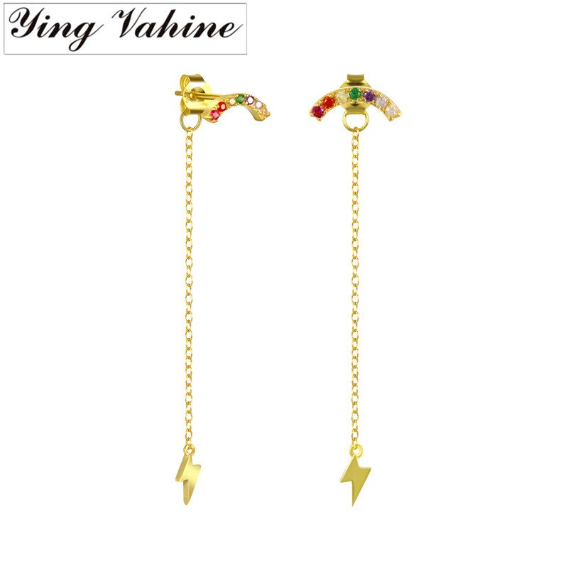 Ying Vahine 100% 925 Sterling Zilver Multicolor Zircons Lightning Hanger Oorbellen Voor Vrouwen