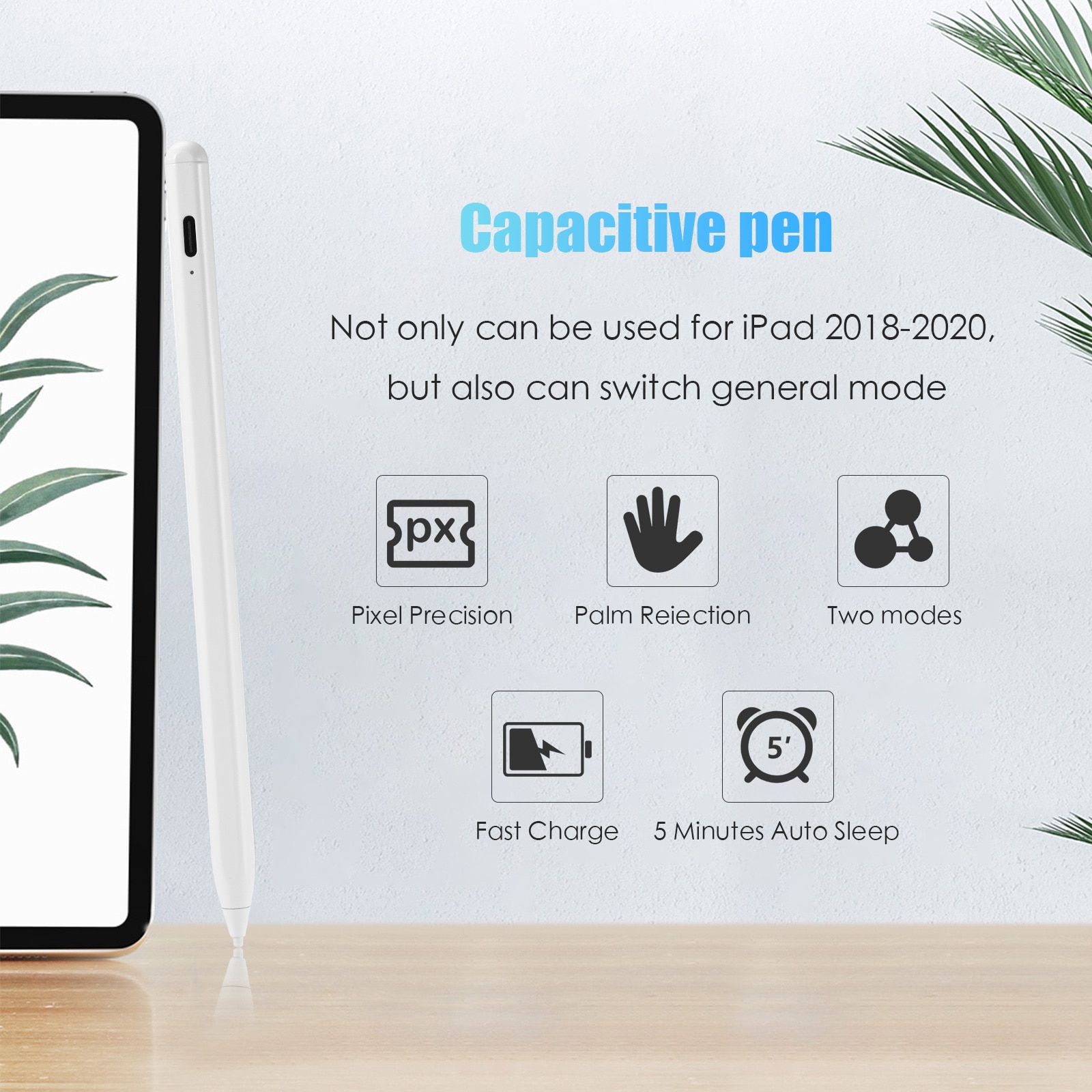 universell pekepenn penn til ipad android nettbrett telefon tegning berøringsblyant 2 i1 android/ios håndflateavvisning magnetisk kapasitiv penn
