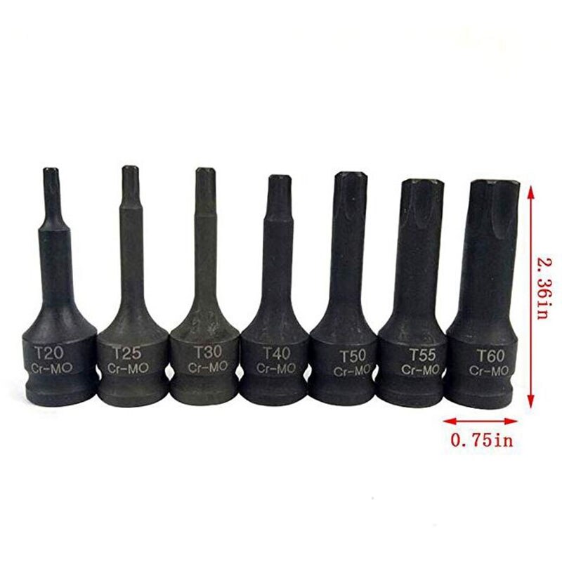 7 Pcs Impact Socket Bits 3/8 Inch Driver Metric Star Torx Hex Spline Ratchet Screwdriver Bit Socket Set Tools