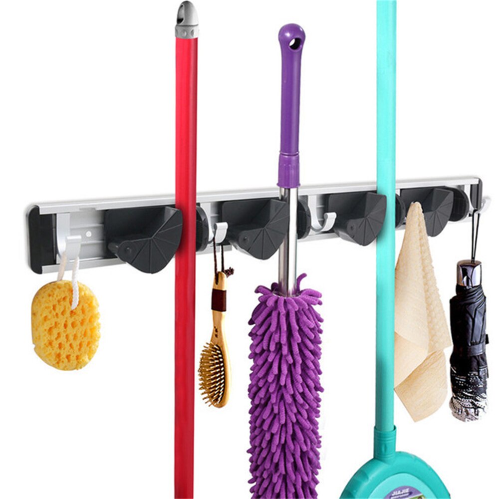 Toilet Rake Broom rack wall mount 5 slot 6 hook rake mop 1 dur... – Grandado