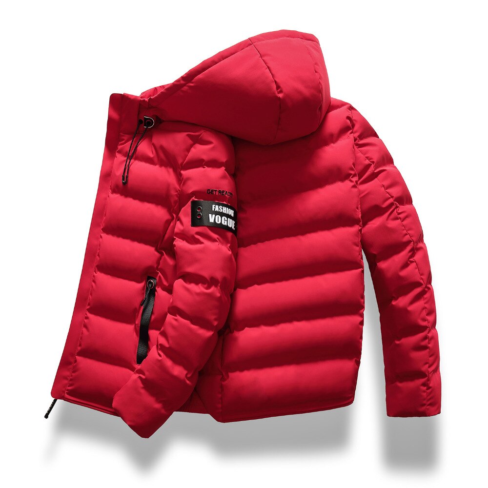 Drop Shipping New Fashion męska kurtka zimowa płaszcz z kapturem ciepłe męskie płaszcz zimowy Casual Slim Fit Student męski płaszcz Streetwear: Red / Chinese Size XXL