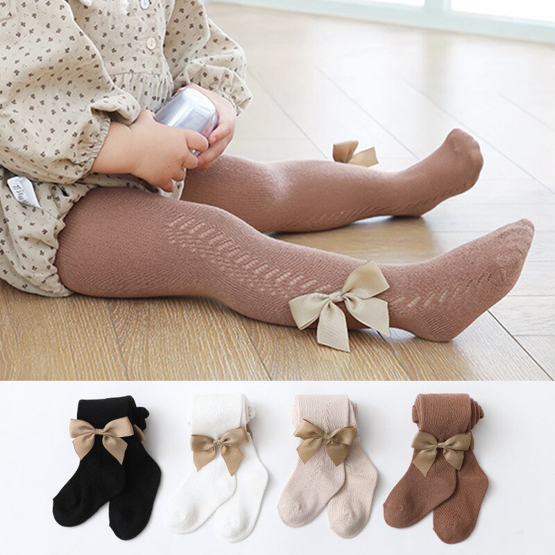 Summer Mesh Baby Girl Tights Breathable Thin Bows Kids Pantyhose Soft Solid Color Toddelr Stockings Baby Girl Clothes