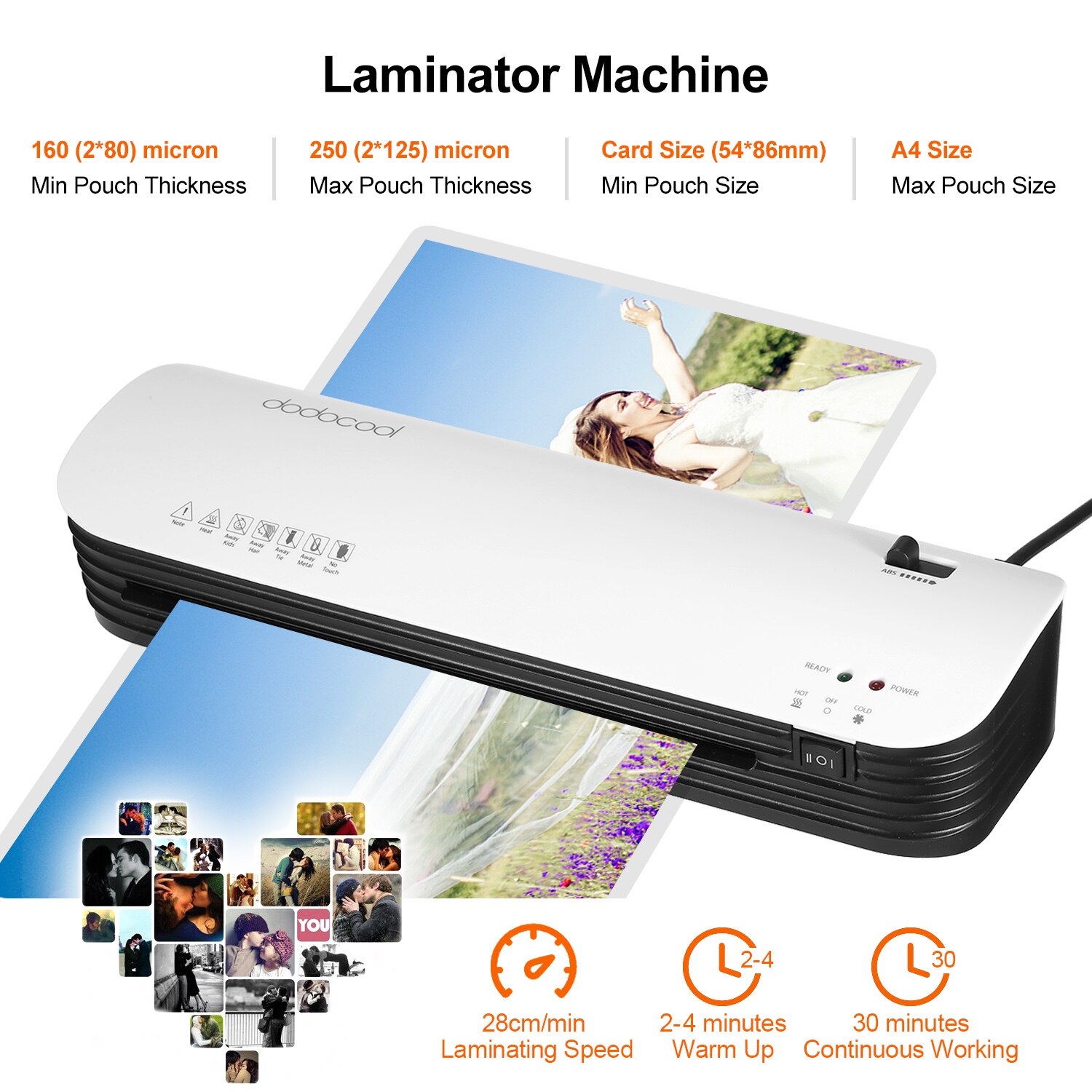 Laminator maskine  a4 størrelse og kold laminering 2 rullesystem 20 lamineringsposer papirskærer hjørne rundere abs knap