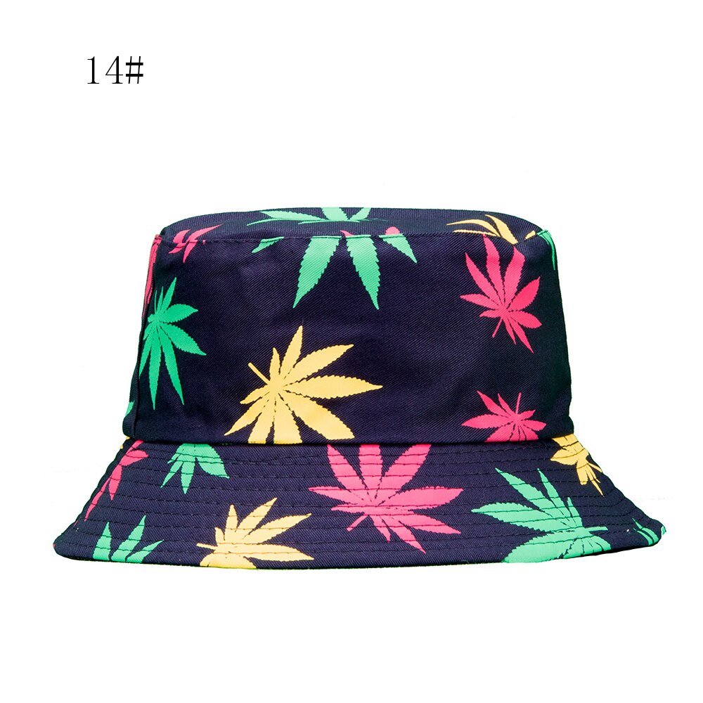 Spring and Summer Fisherman Hat Women's Cotton Maple Leaf Printed Hat Bucket Hat Men's Korean-Style Sunbonnet Sun Hat: 14Dark Colorful